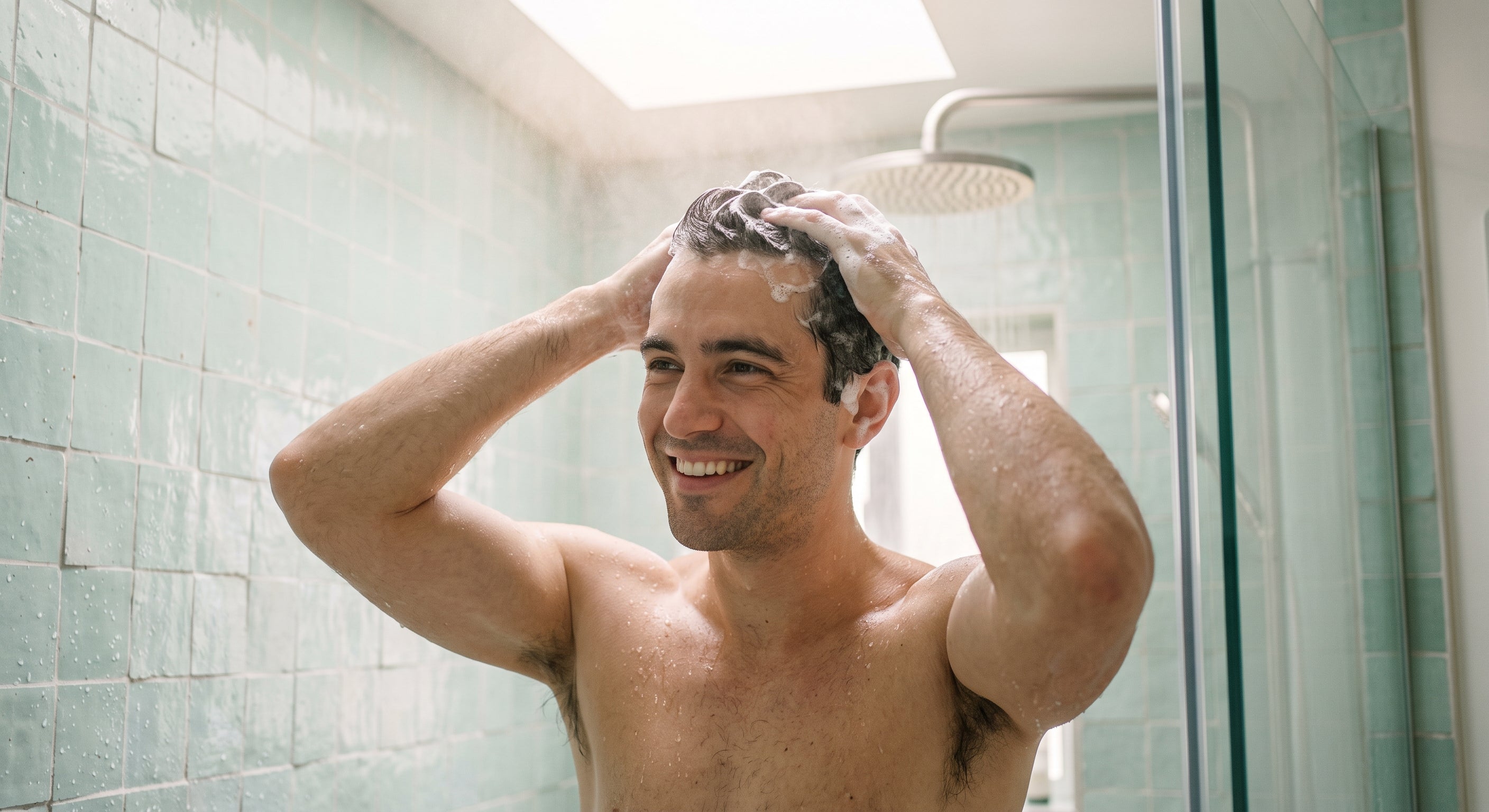 Man_Showering_Scrubbing_Hair